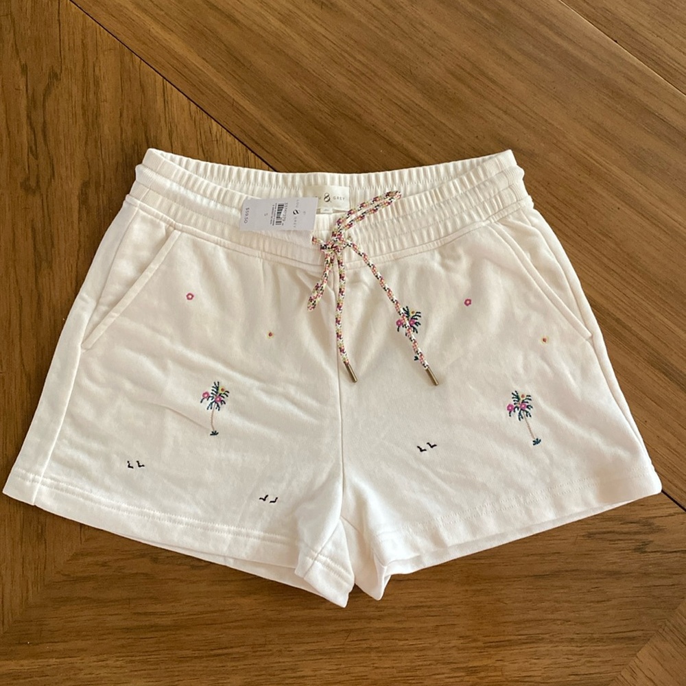 LOU & GREY TROPICAL PALM COZY COTTON TERRY SHORTS